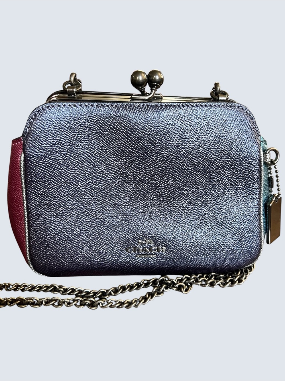 Rare Coach Metallic Colorblock Pearl Kisslock Chain Bag (Style F80194) - Picture 6 of 15